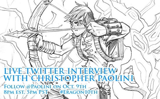 Join us for a LIVE Twitter chat and interview with Christopher Paolini on 10/9! #Eragon10th