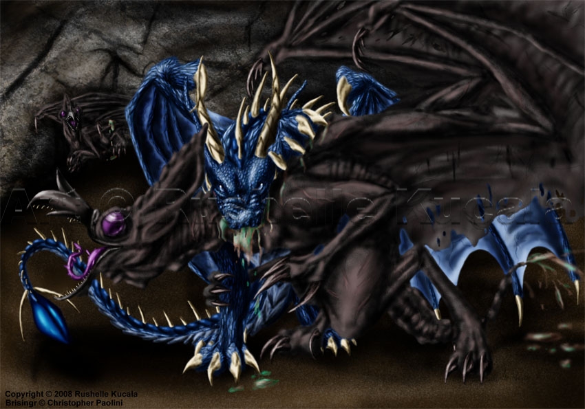 The Gates of Death: Eragon, Roran, and Saphira search for Katrina and the Ra’zac deep within Helgrind (fan art)